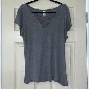 Short Sleeve Ribbed Gray T-Shirt